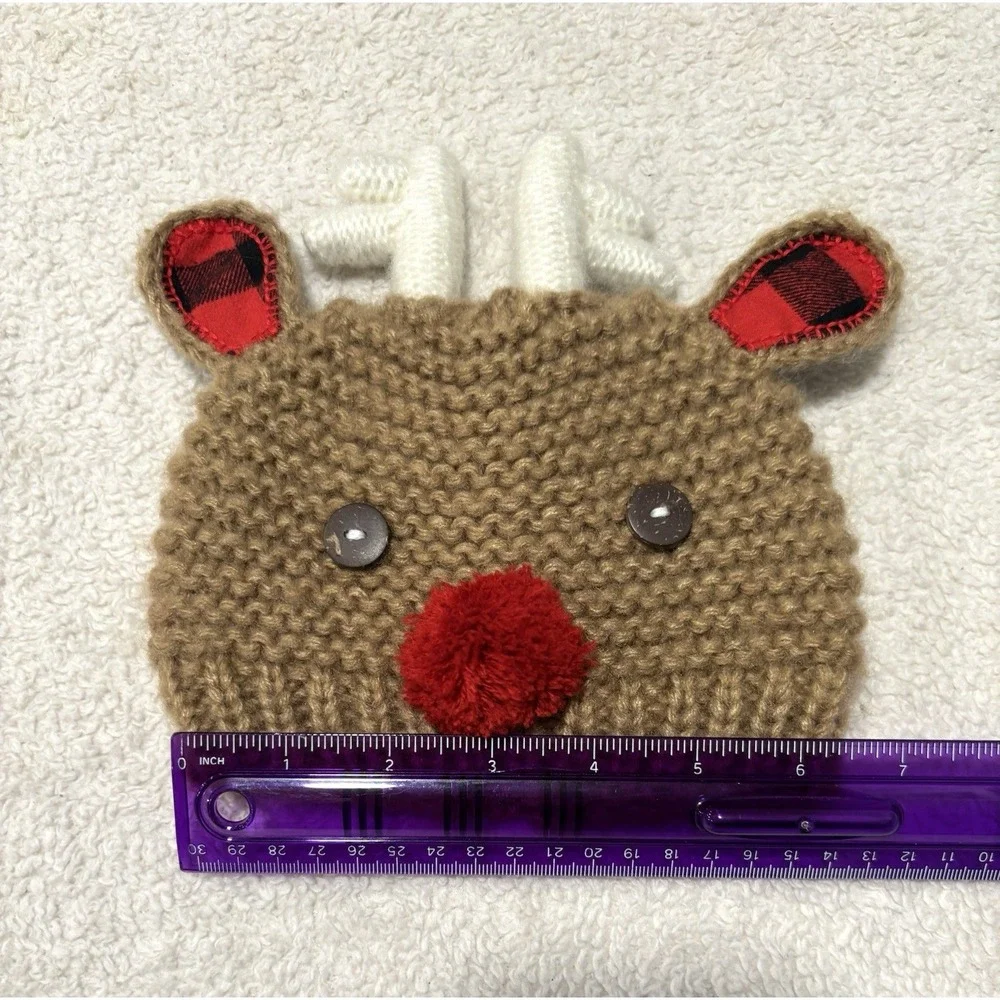 Mud‎ Pie Newborn Crochet Christmas Reindeer Hat 0-6 Months